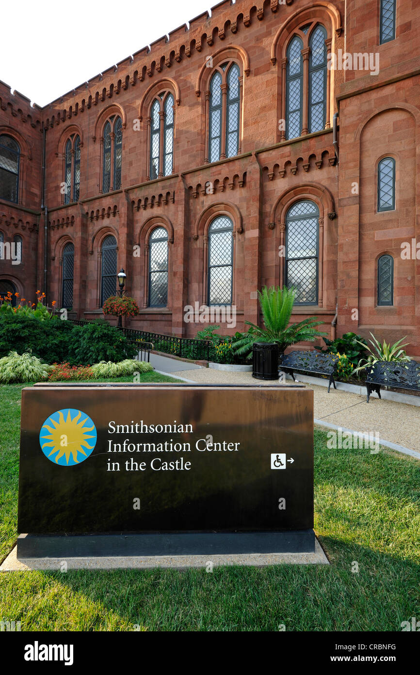 Information Center at the Smithsonian Institution Building, admin building and museum, known as 'the Castle', National Mall Stock Photo