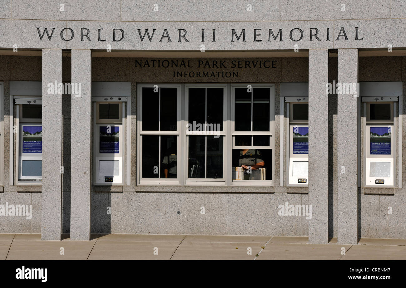 Information office of the National Park Service, operators of the National World War II Memorial, WWII Memorial or Second World Stock Photo