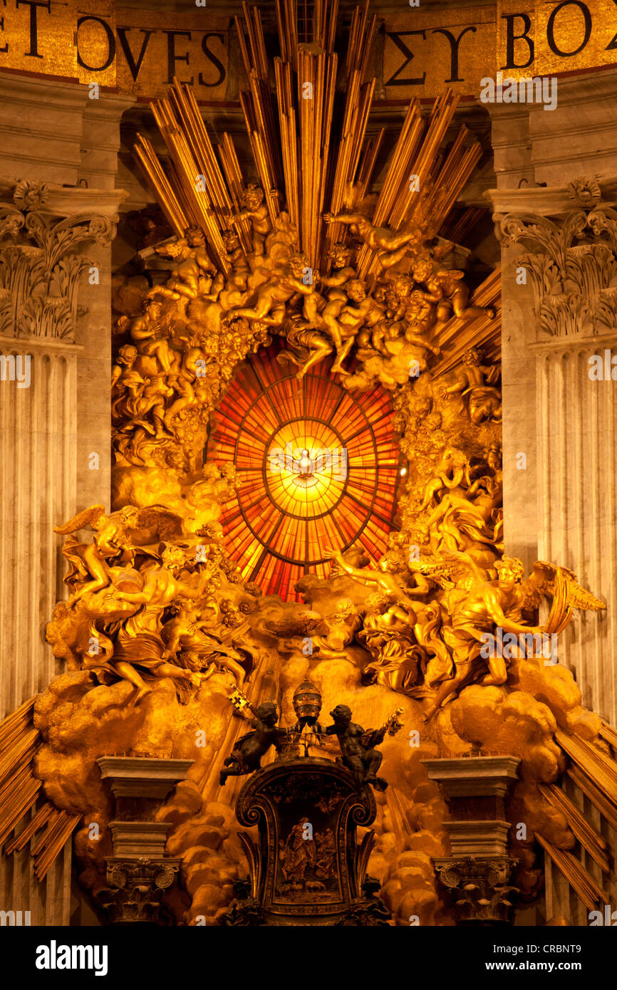 Bernini's Cathedra Petri in St. Peter's Basilica, Vatican City, Rome, Lazio, Italy, Europe Stock Photo