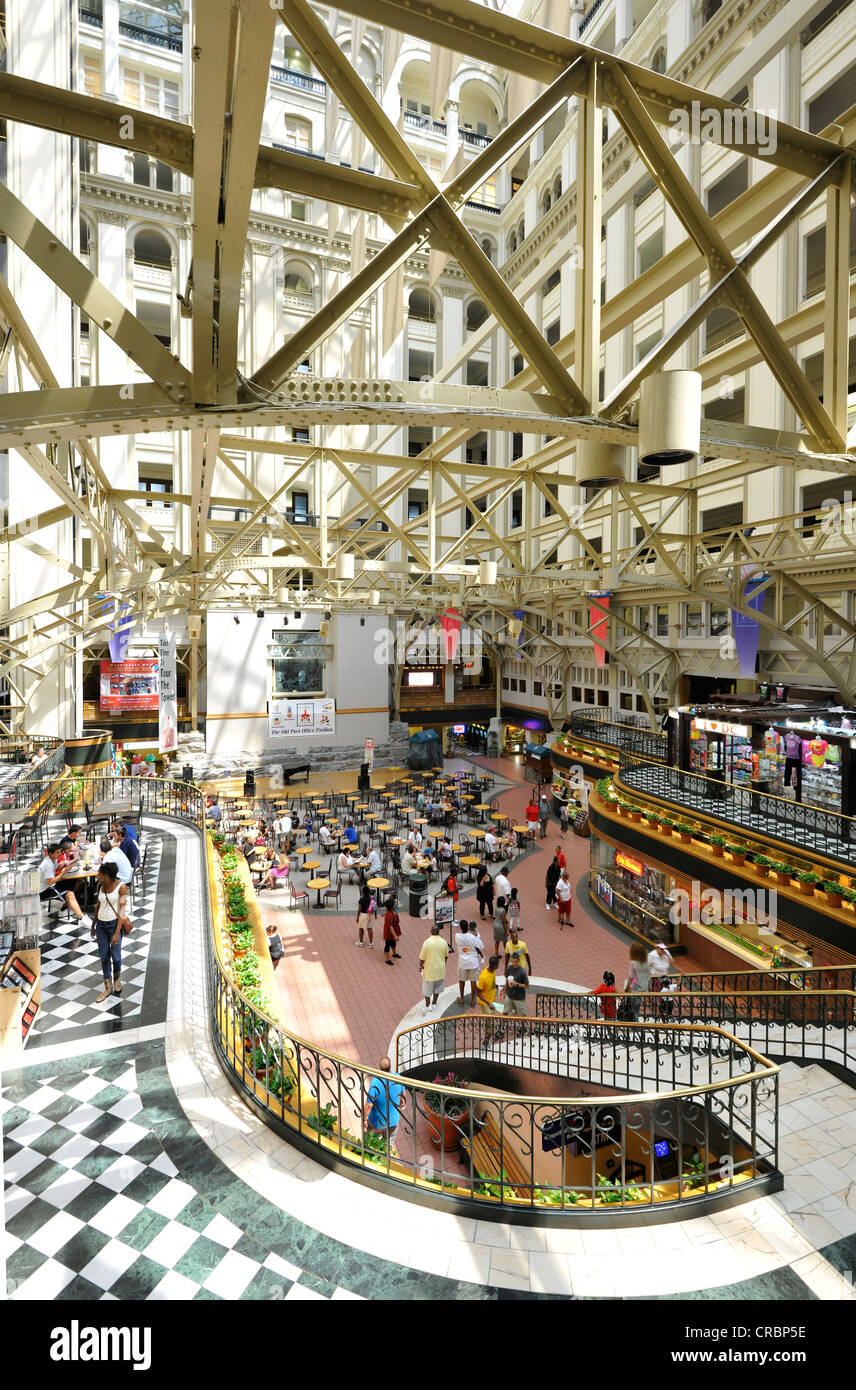 Interior view, courtyard, Nancy Hanks Center, NEA, former Old Post Office Pavilion, Washington DC, District of Columbia Stock Photo