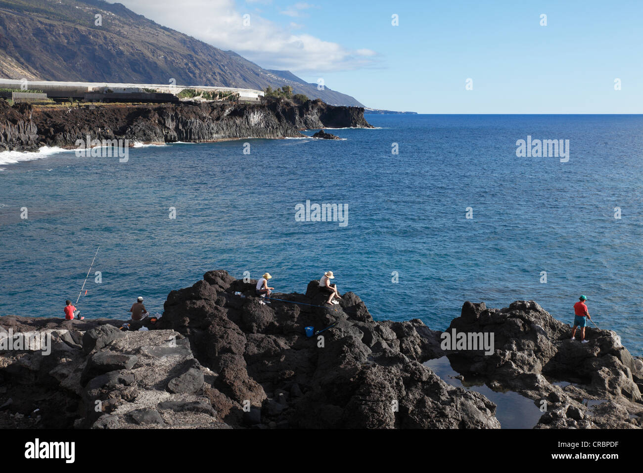 Anglers in Puerto Naos, La Palma, Canary Islands, Spain, Europe Stock Photo