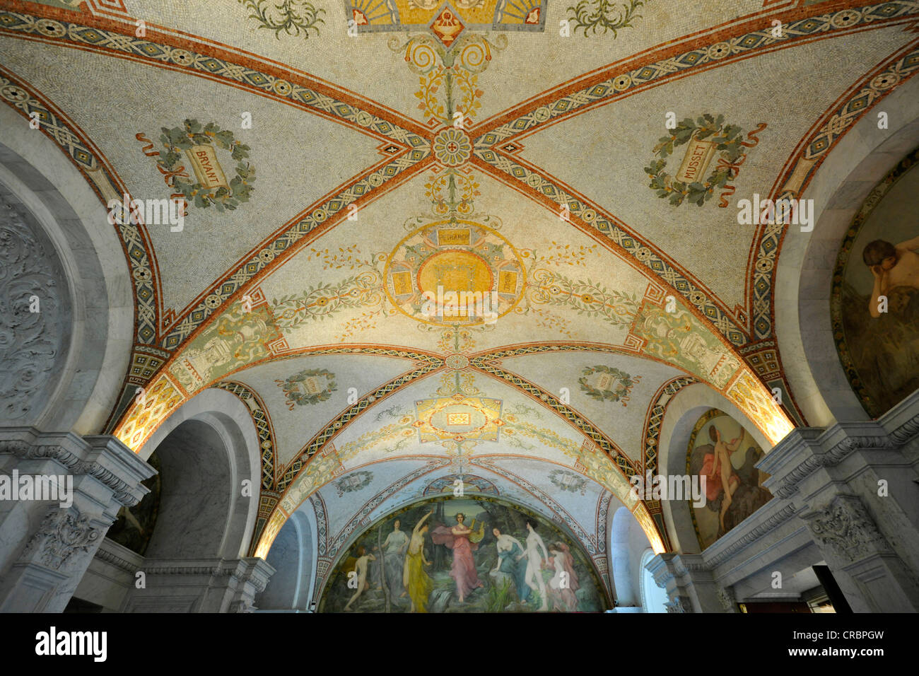 Ornate ceiling in the entrance hall, The Jefferson Building, Library of Congress, Capitol Hill, Washington DC Stock Photo