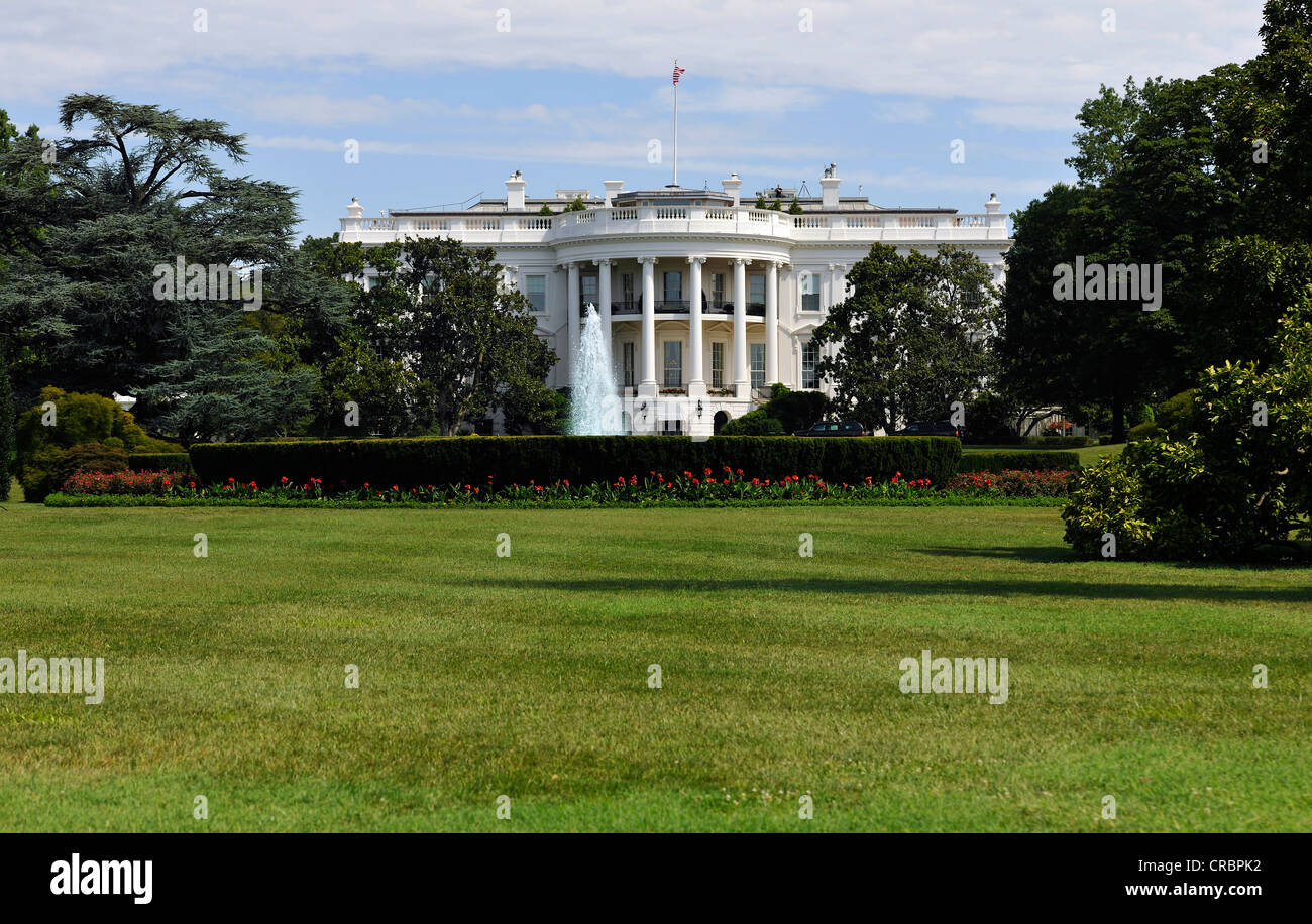 View of the South Portico with the Blue Room, The White House, Washington DC, District of Columbia, United States of America Stock Photo