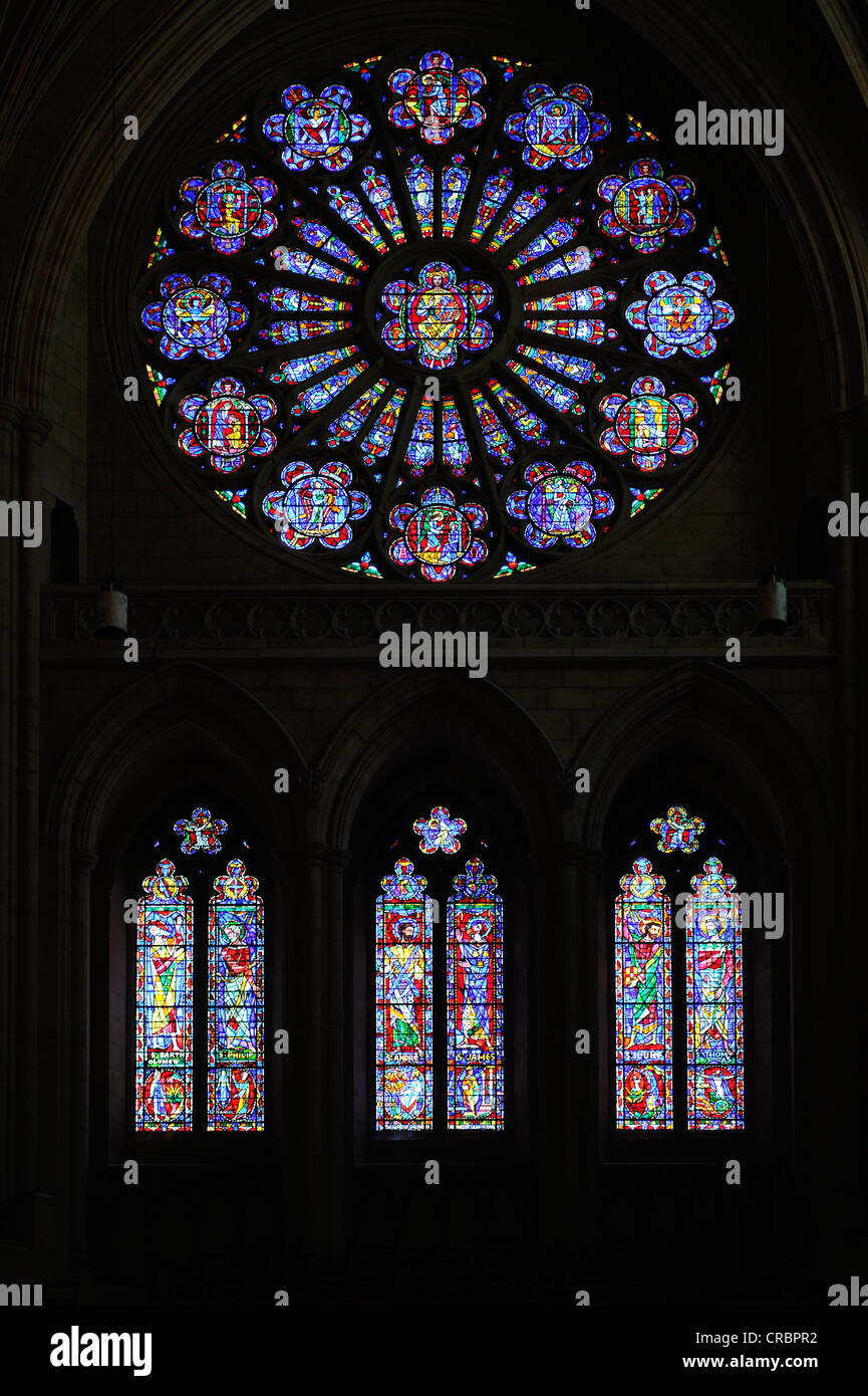 South rose window 'Cheering Church' by Joseph Reynolds and Wilbur Burnham, Washington National Cathedral or Cathedral Church of Stock Photo