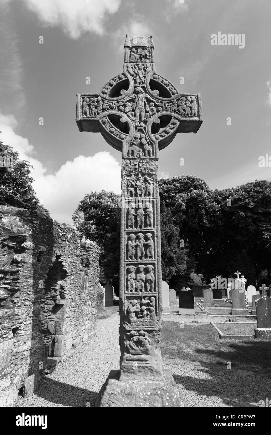 West Cross, the highest high cross in Ireland, Monasterboice Monastery, County Louth, Leinster, Ireland, Europe Stock Photo