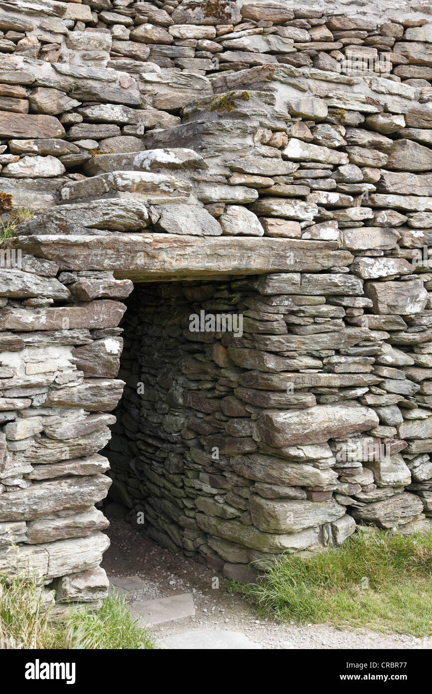 Entrance to the ring fort Grianán of Aileach, also Ailech, Grianán Ailigh, Inishowen Peninsula, County , Ireland, British Isles Stock Photo