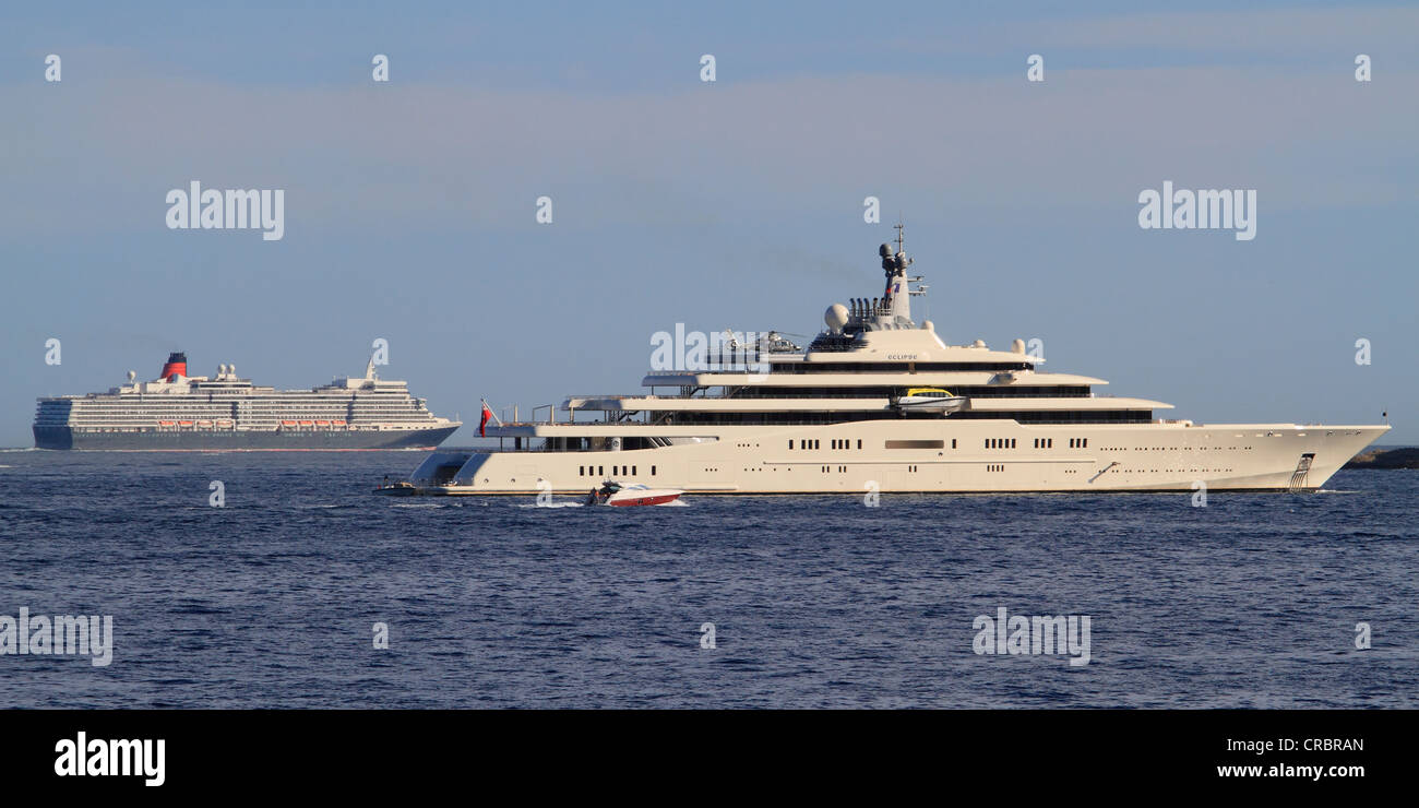 Luxury motor yacht Eclipse, longest yacht in the world, as of 2012, c 163m long, owned by Roman Abramovitch, built by shipyard Stock Photo