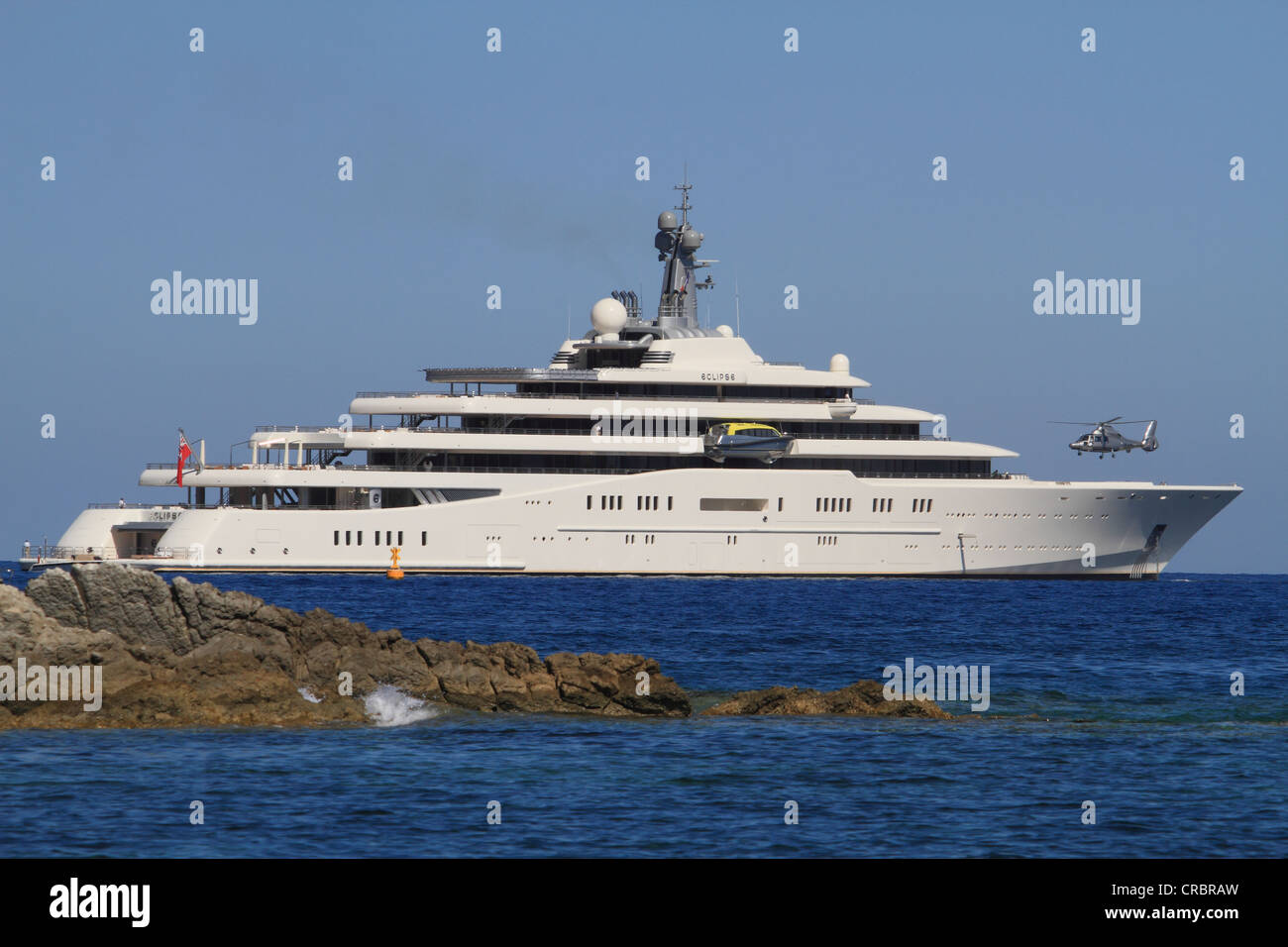 Luxury motor yacht Eclipse with helicopter landing, longest yacht in the world, as of 2012, c 163m long, owned by Roman Stock Photo
