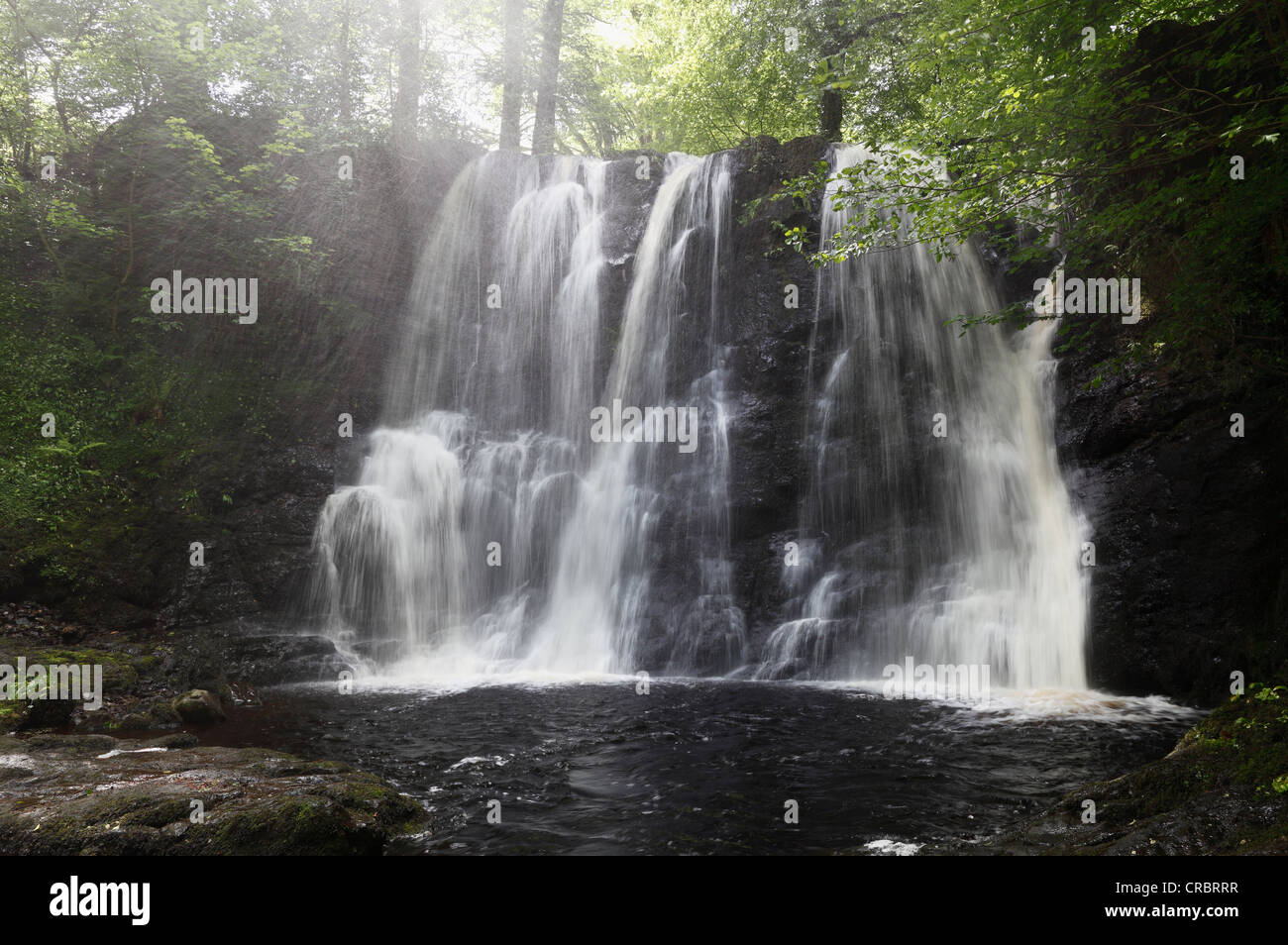 Waterfall in the Inver river, Glenariff Forest Park, Glenariff, Glens of Antrim, County Antrim, , United Kingdom, Europe Stock Photo