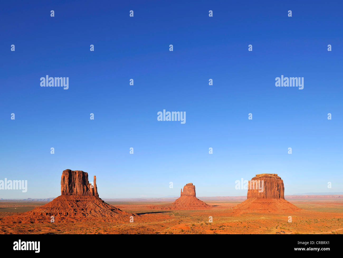 Mesas, West Mitten Butte, East Mitten Butte, Merrick Butte, Monument Valley, Navajo Tribal Park, Navajo Nation Reservation Stock Photo