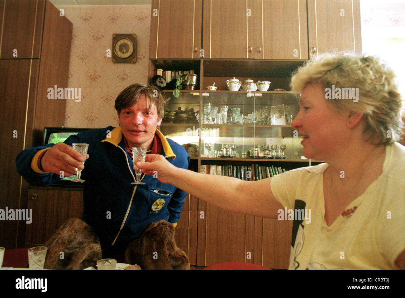 Russian Sámi in a drinking contest with vodka Stock Photo Alamy