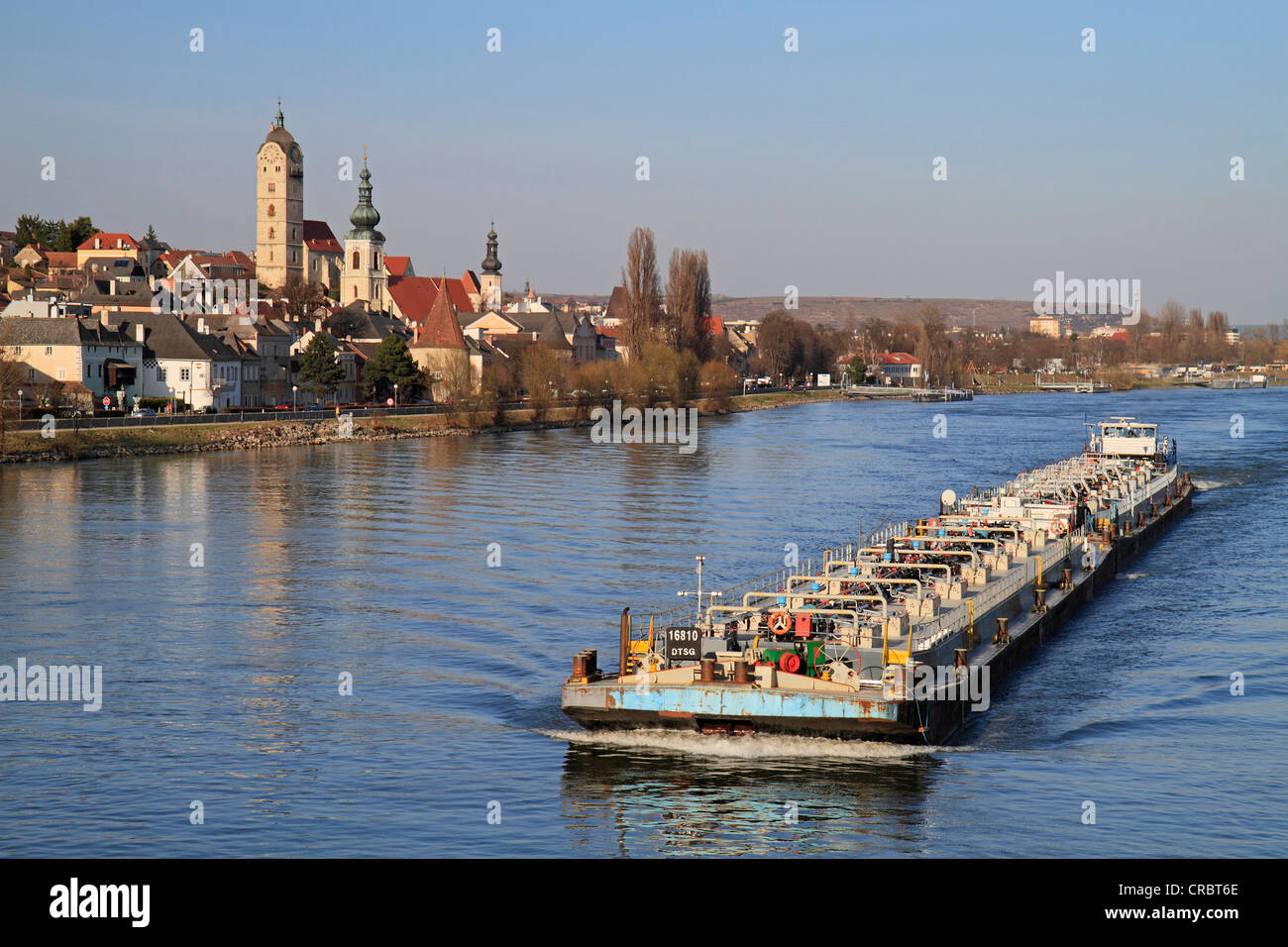 Ship on the Danube River, Stein an der Donau, Krems an der Donau, Lower Austria, Austria, Europe Stock Photo