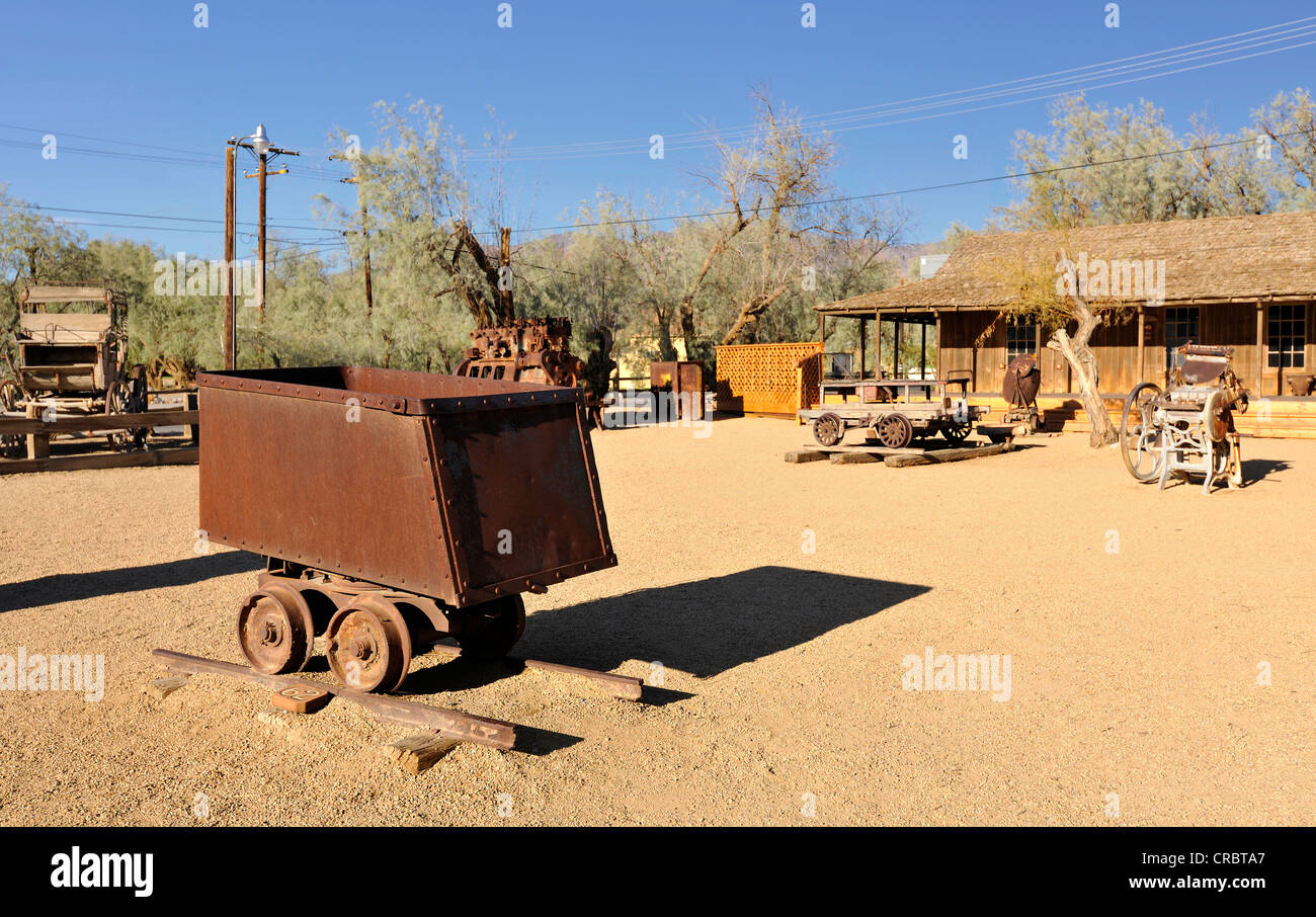 Historic trolley, Borax Museum, Furnace Creek Ranch Resort Oasis, Death Valley National Park, Mojave Desert, California, USA Stock Photo