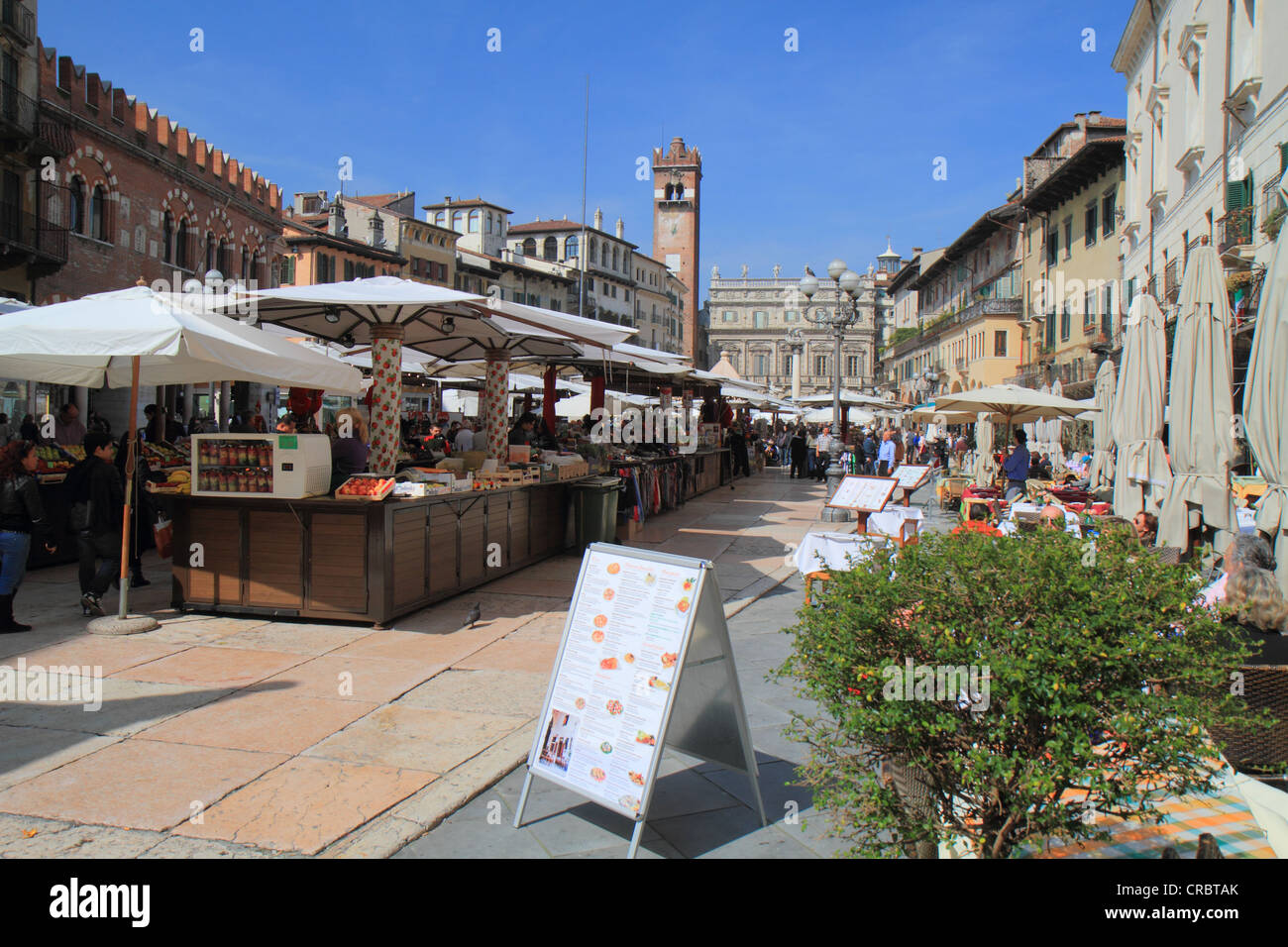 Piazza delle Erbe square, Verona, Veneto region, Italy, Europe Stock Photo