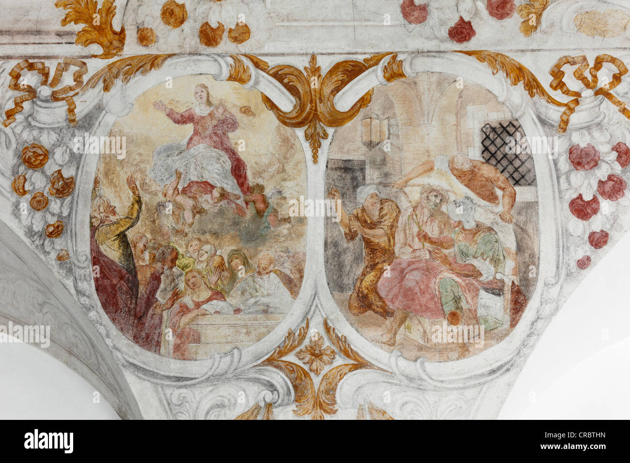 Frescoes in the parish church of Mariae Himmelfahrt, Grassau, Chiemgau, Upper Bavaria, Bavaria, Germany, Europe Stock Photo