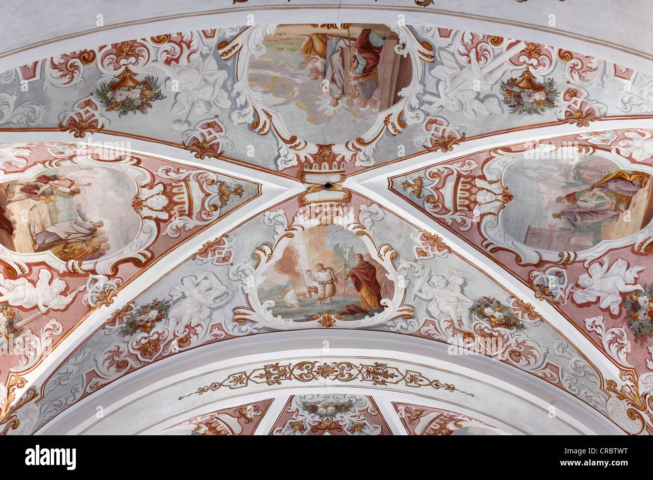 Ceiling fresco in the Salvatorkirche church, Hollfeld, Little Switzerland, Upper Franconia, Franconia, Bavaria, Germany, Europe Stock Photo