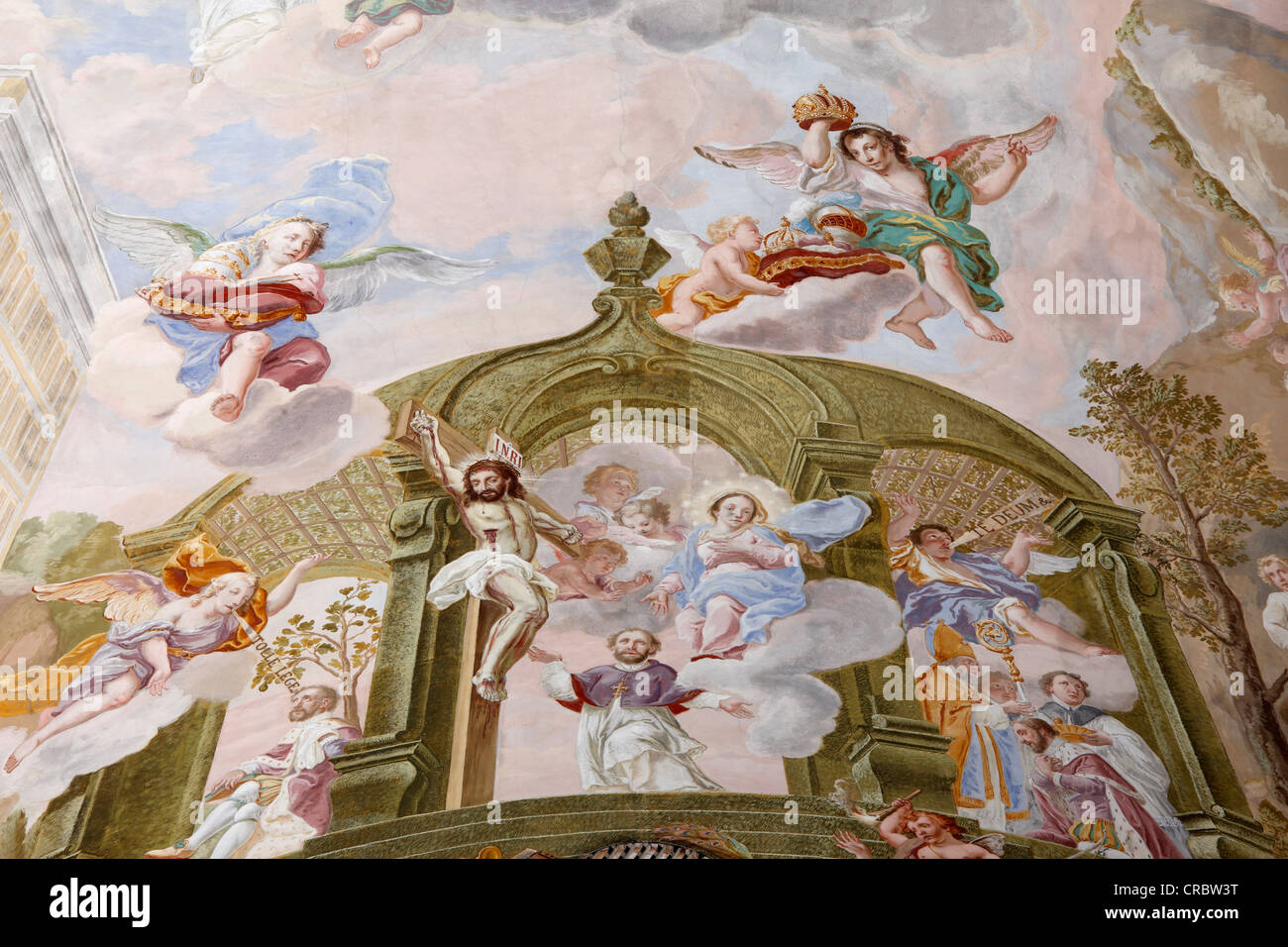 Ceiling fresco, Monastery Church of St. Margaret, Baumburg Abbey, Altenmarkt, Chiemgau, Upper Bavaria, Bavaria, Germany, Europe Stock Photo