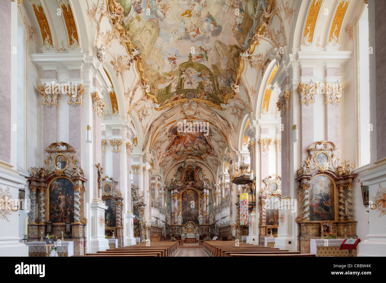 Monastery Church of St. Margaret, Baumburg Abbey, Altenmarkt, Chiemgau, Upper Bavaria, Bavaria, Germany, Europe Stock Photo