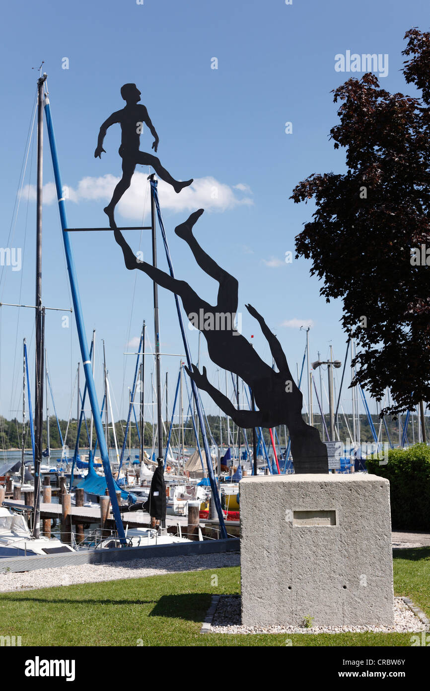 Modern sculpture at the marina in Seebruck, Chiemsee, Chiemgau, Upper Bavaria, Bavaria, Germany, Europe, PublicGround Stock Photo