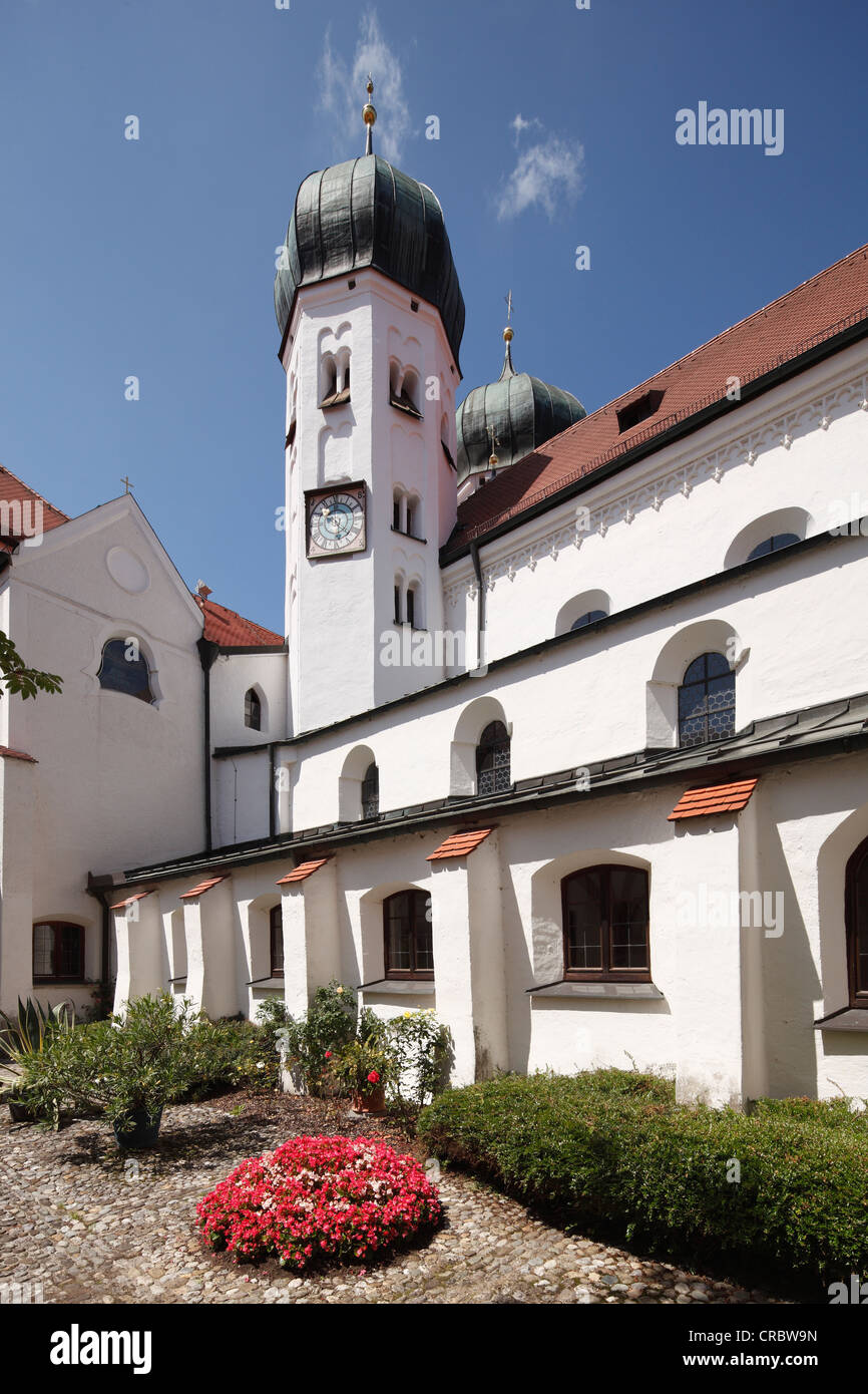 Monastery Church of St. Lambert, with a cloister, Seeon Abbey, Chiemgau, Upper Bavaria, Bavaria, Germany, Europe Stock Photo
