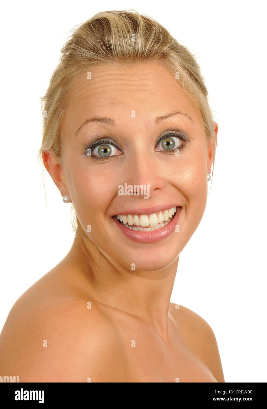Young woman, positively surprised, portrait Stock Photo