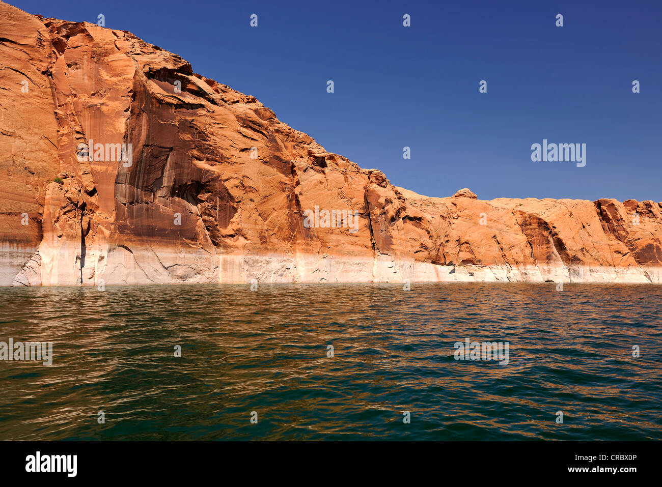So-called bathwater line of the Navajo Canyon, from Lake Powell, showing peak water levels, Page, Navajo Nation Reservation Stock Photo