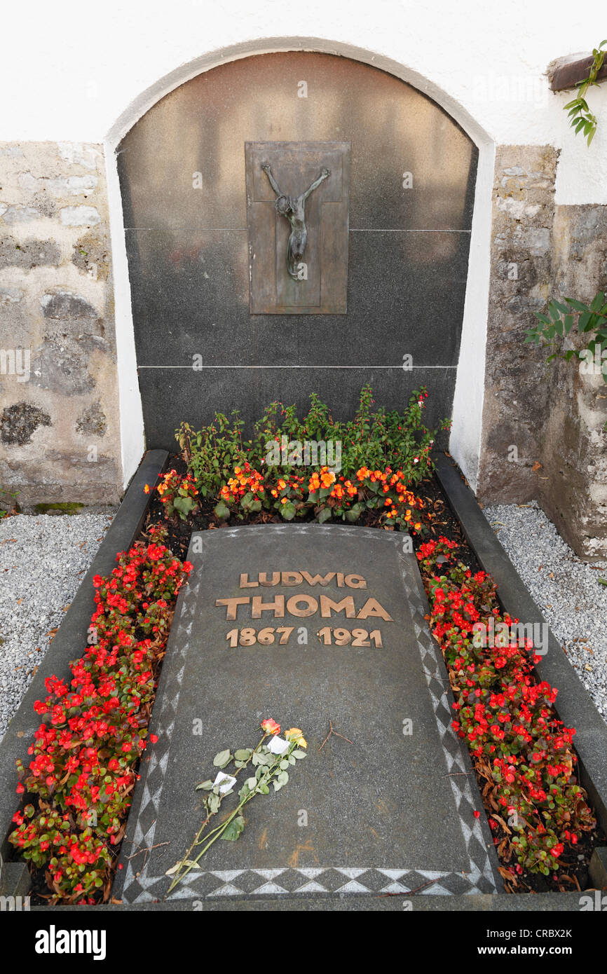 Grave of German author Ludwig Thoma, Rottach-Egern, Tegernsee, Upper Bavaria, Bavaria, Germany, Europe Stock Photo