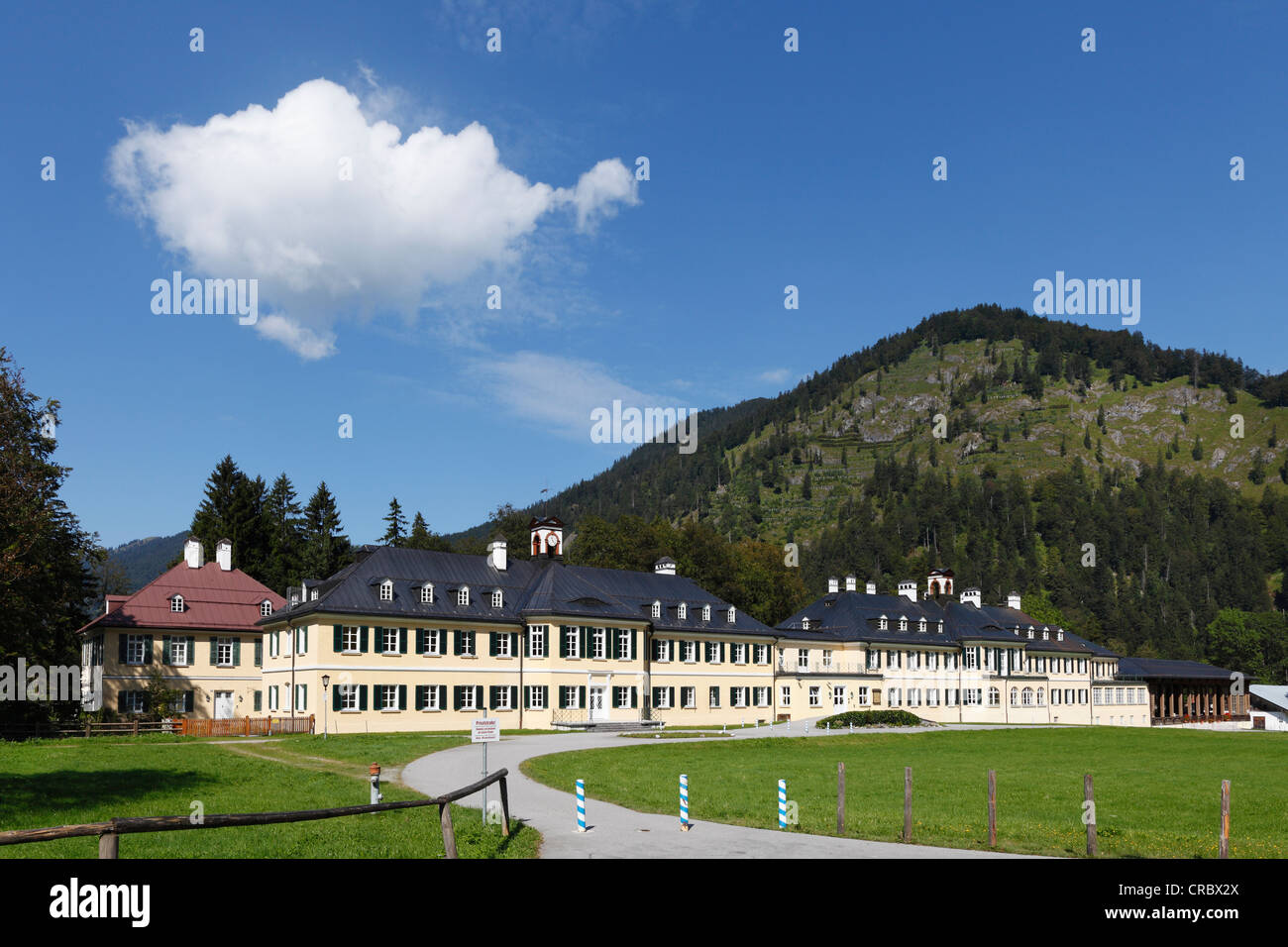 Neues Bad, educational centre of the Hanns-Seidel-Stiftung, Wildbad Kreuth, Tegernsee Valley, Upper Bavaria, Bavaria Stock Photo