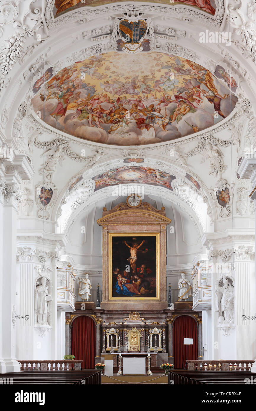 High altar, parish church of St. Quirin, former monastery church, Tegernsee, Upper Bavaria, Bavaria, Germany, Europe Stock Photo
