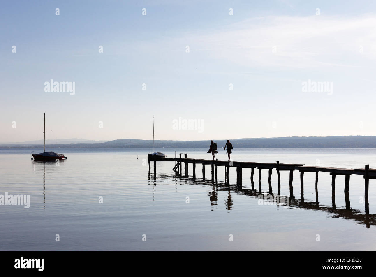 Jetty at Herrsching, Ammersee Lake or Lake Ammer, five lakes region, Upper Bavaria, Bavaria, Germany, Europe, PublicGround Stock Photo