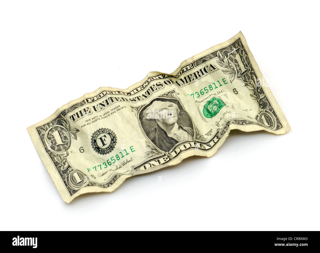Wrinkled 1 US dollar bill Stock Photo