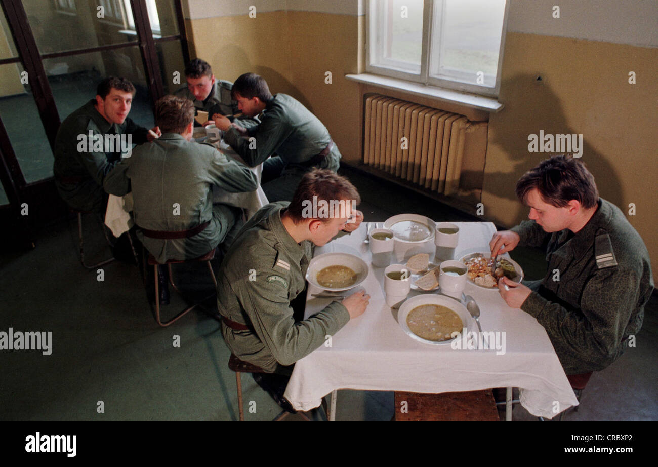 Polish soldiers at lunch, Slubice, Poland Stock Photo