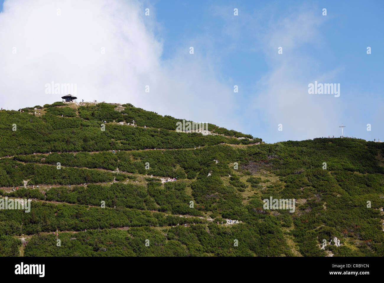 Summit of Herzogstand mountain with a serpentine road, Upper Bavaria, Bavaria, Germany, Europe, PublicGround Stock Photo