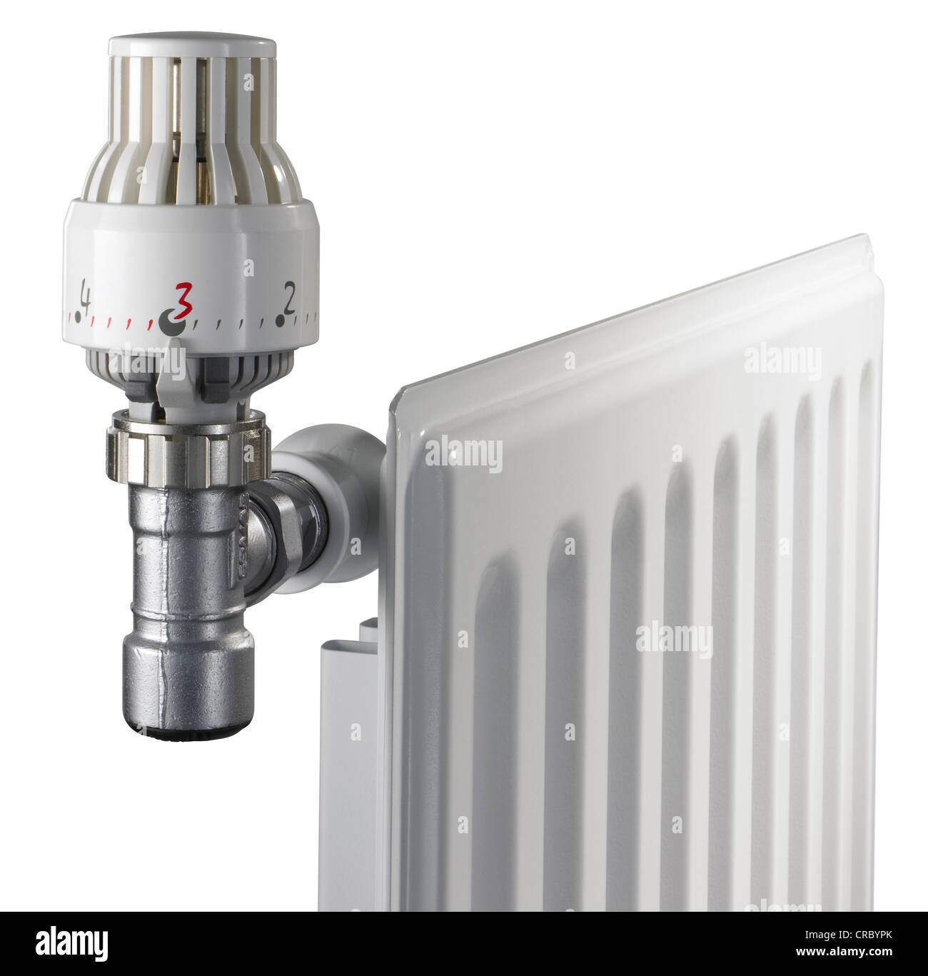 a radiator control valve mounted on a white radiator Stock Photo Alamy