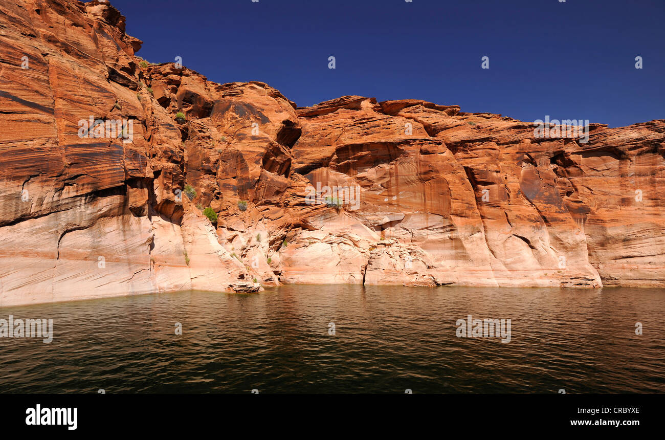 So-called bath tub rings of Antelope Canyon as seen from Lake Powell, indicators of peak water levels, Page Stock Photo