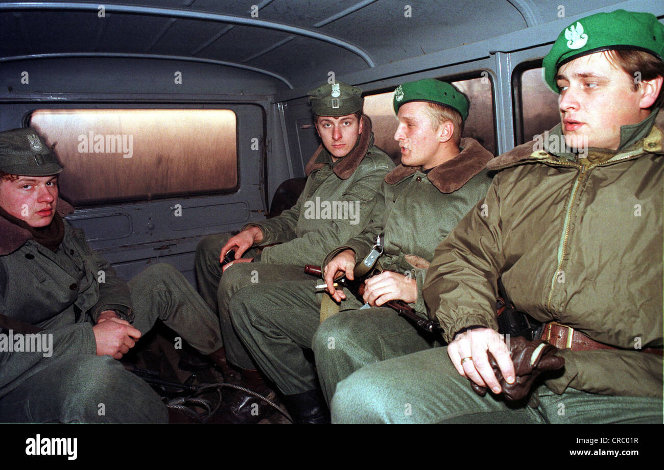 Polish border guards on patrol use, Slubice, Poland Stock Photo