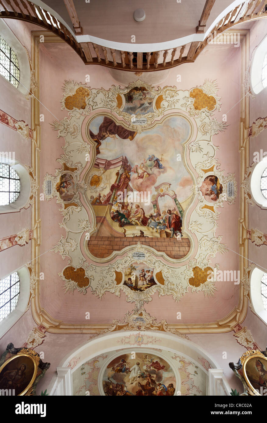 Ceiling fresco by Joseph Hartmann, pilgrimage church of St. Rasso in Untergammenried, Bad Woerishofen, Lower Allgaeu, Allgaeu Stock Photo
