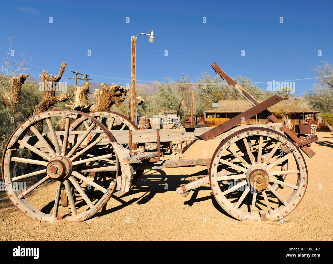 Running gear, chassis of a water tanker, historical Twenty Mule Team for the transport of borax, Borax Museum Stock Photo