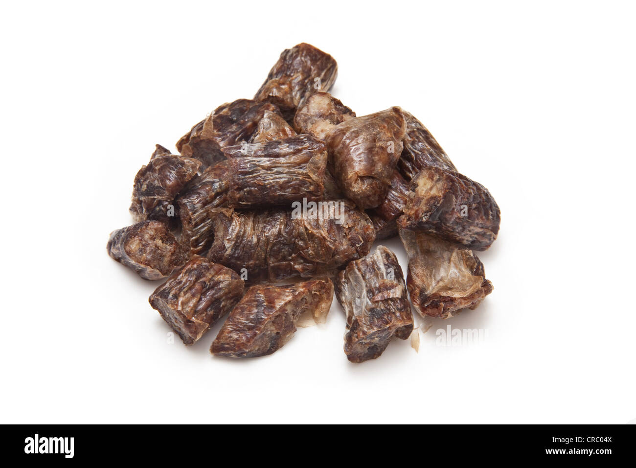 Dry Wors Dried Sausage beef jerky, isolated on a white studio