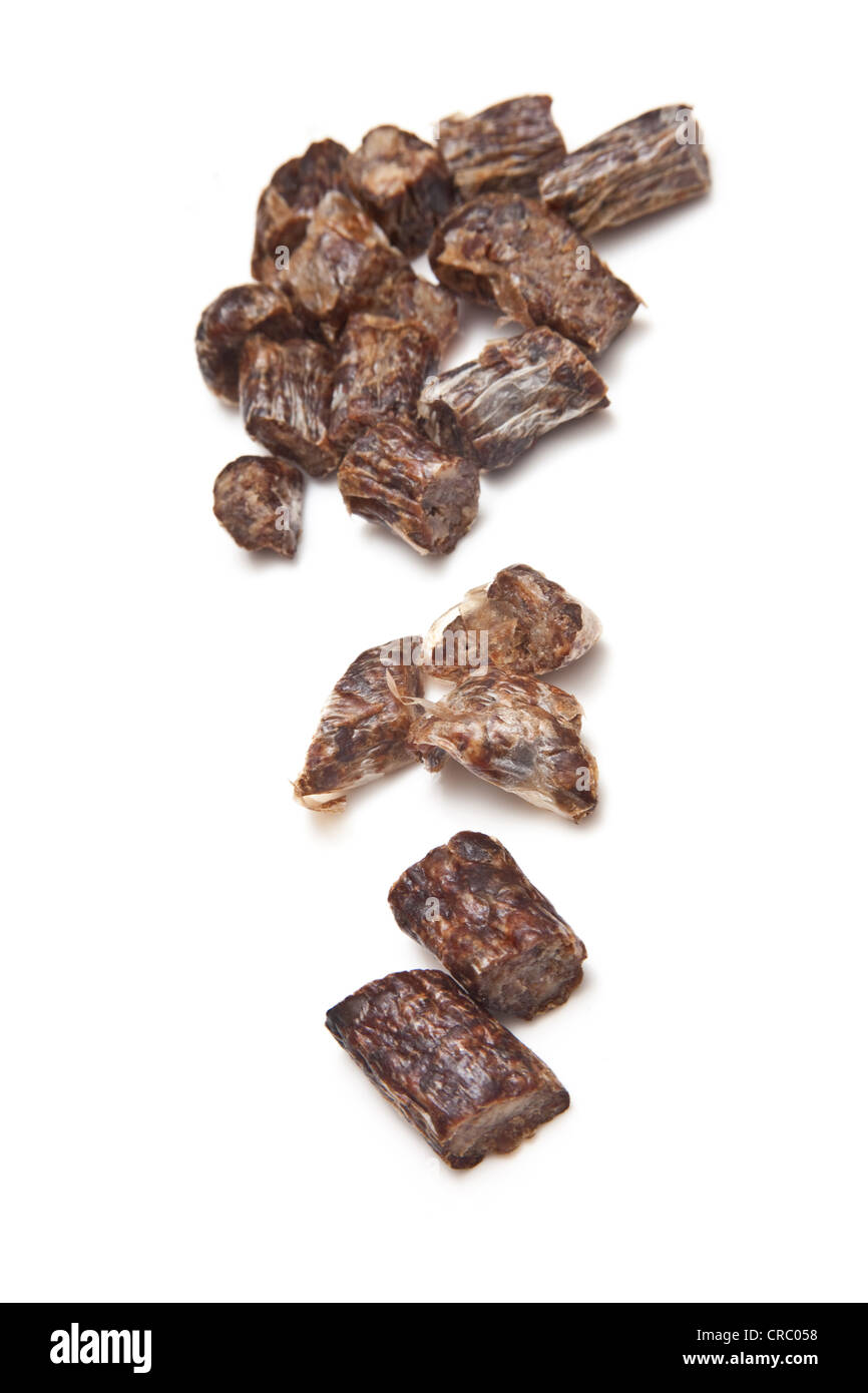 Dry Wors Dried Sausage beef jerky, isolated on a white studio