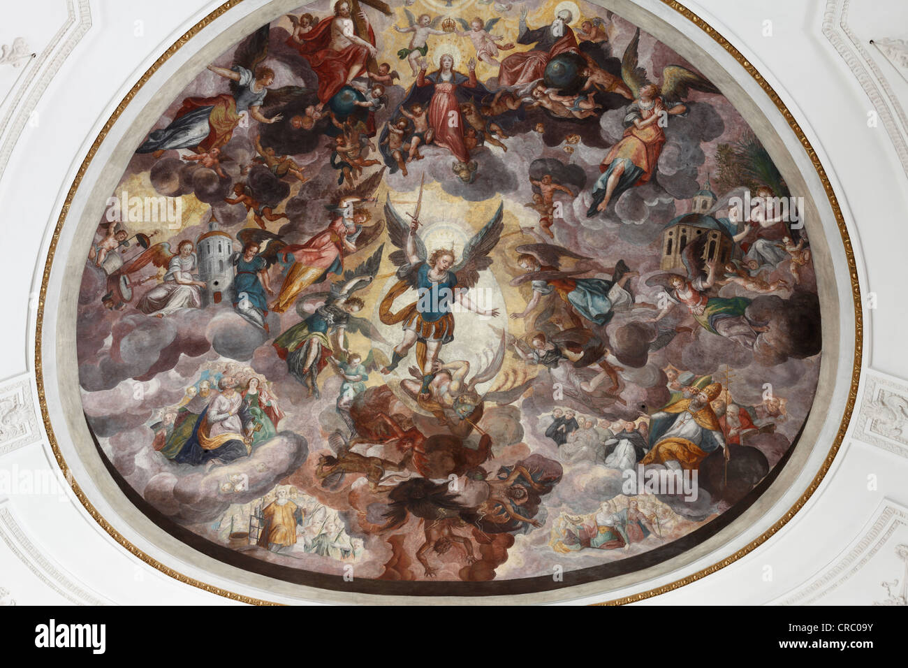 Fresco 'Mary surrounded by the seven angels', by Elias Greuter the Elder, parish Church of the Assumption, Weilheim Stock Photo