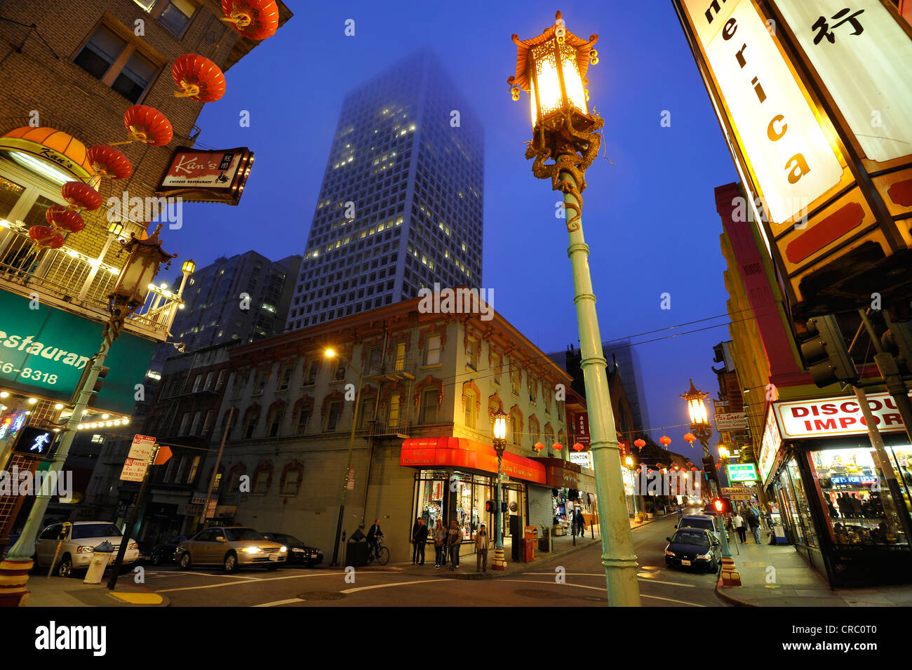 Bazaar, restaurants, Chinatown at night, San Francisco, California, USA