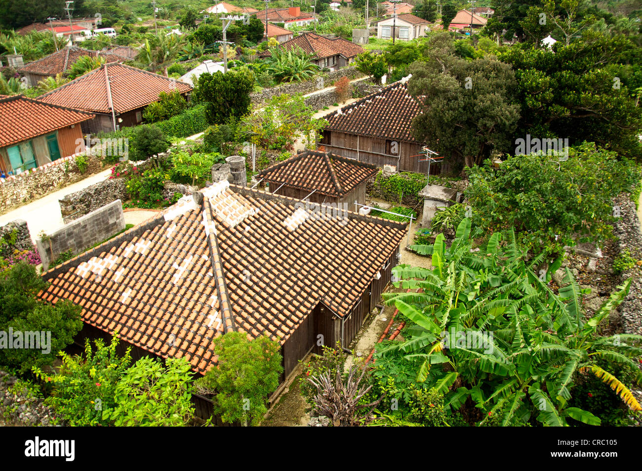 Traditional Okinawa style Houses seen from above Stock Photo Alamy
