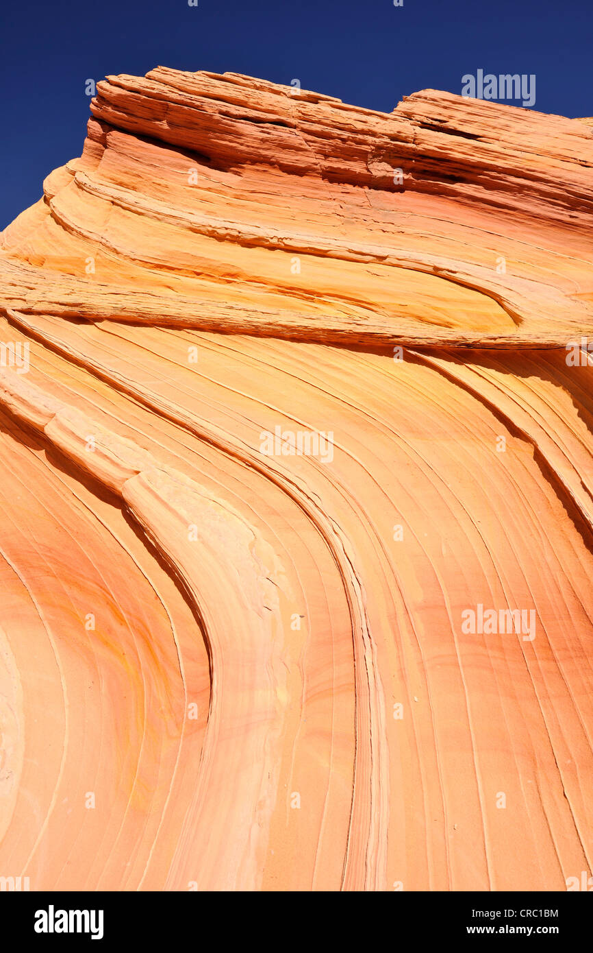 The Second Wave, banded eroded Navajo sandstone rocks with Liesegang Bands, Liesegang Rings or Liesegangen Rings, North Coyote Stock Photo