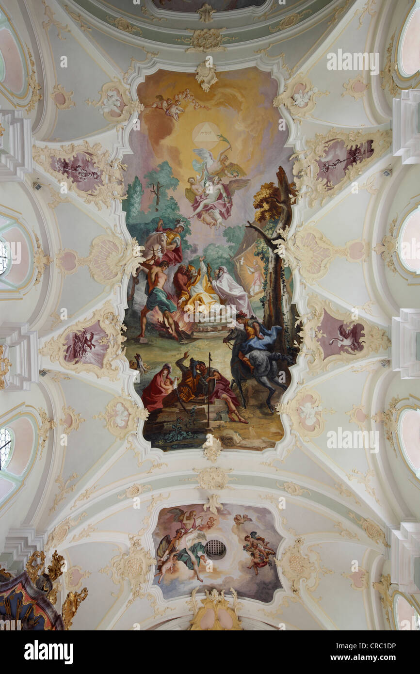 Ceiling fresco, Pilgrimage Church of St. Marinus and Anian in Wilparting, Irschenberg district, Oberland, Upper Bavaria, Bavaria Stock Photo