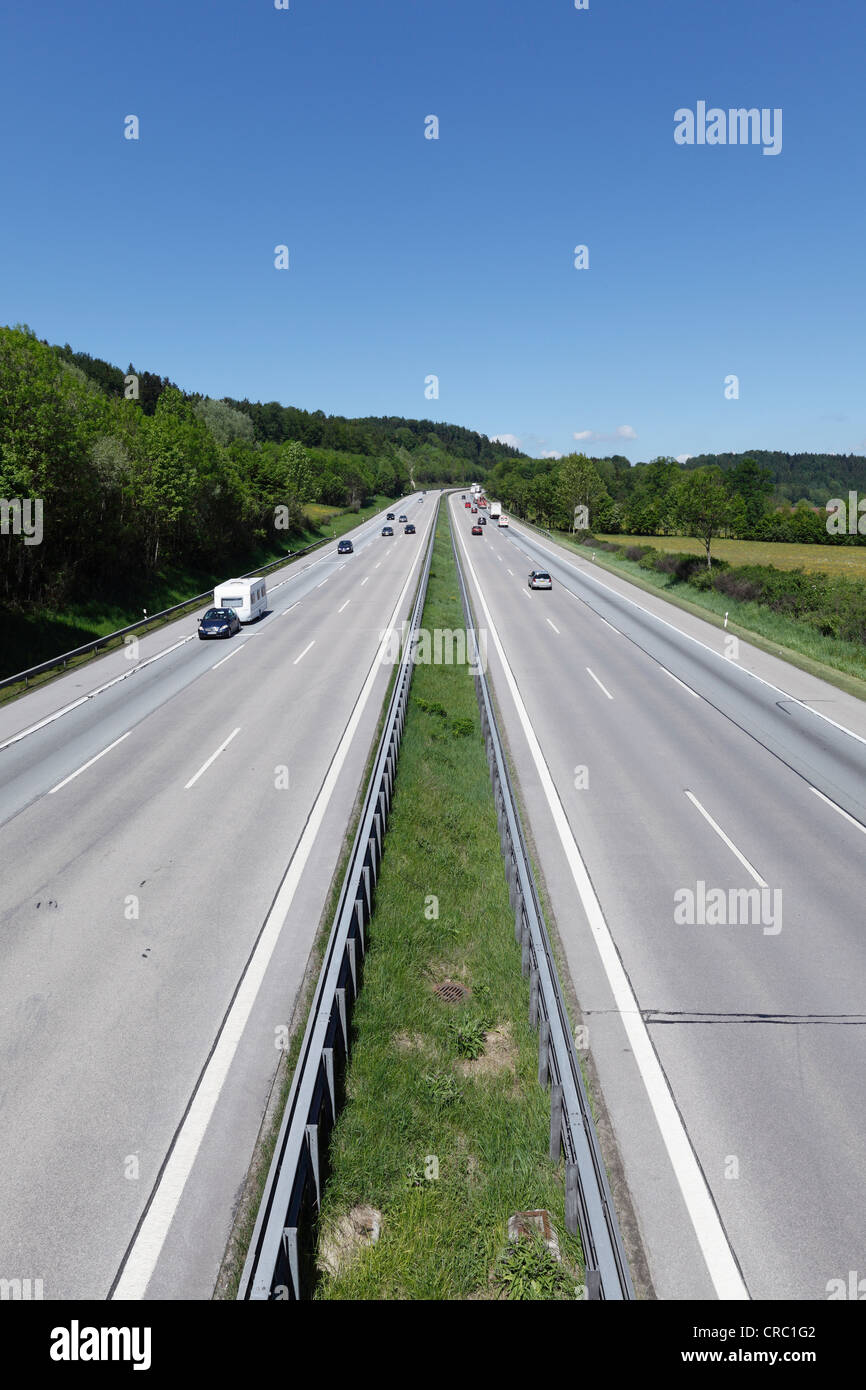 Autobahn A8 motorway near Irschenberg, Oberland, Upper Bavaria, Bavaria, Germany, Europe, PublicGround Stock Photo
