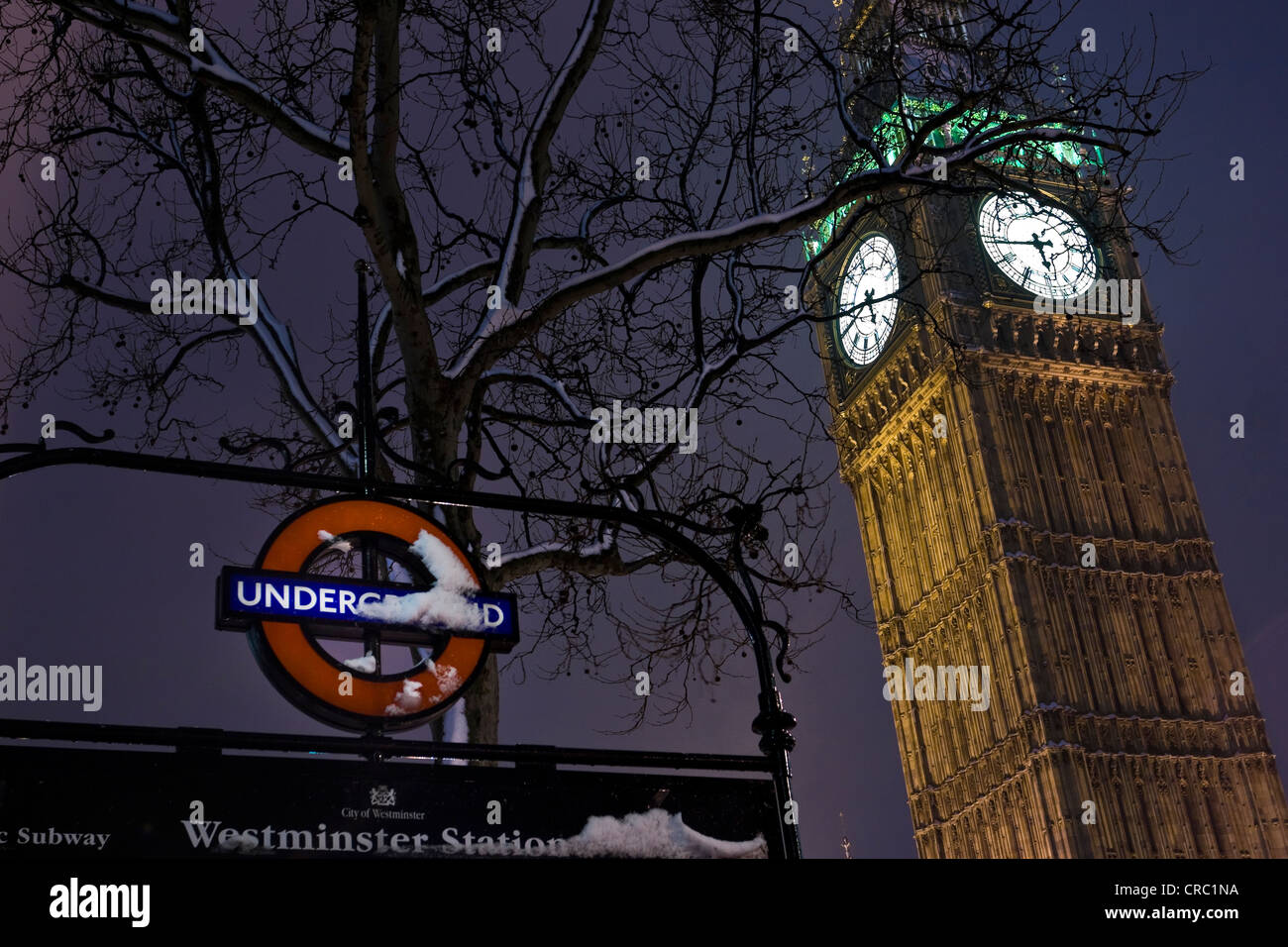 Big Ben clock tower and Westminster Tube Station sign, London, England, UK Stock Photo