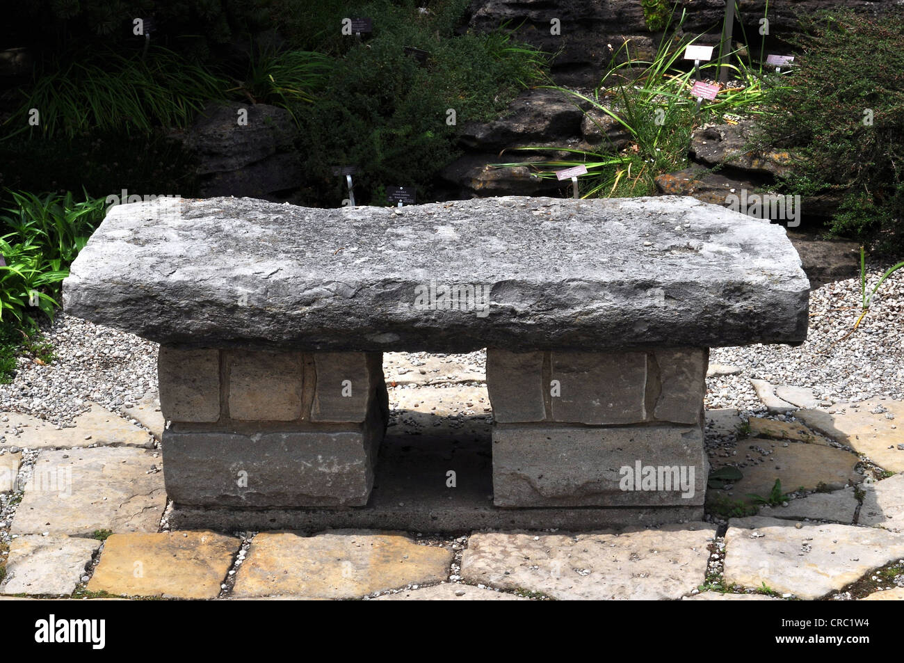 Stone Bench in a Botanical Garden Stock Photo - Alamy
