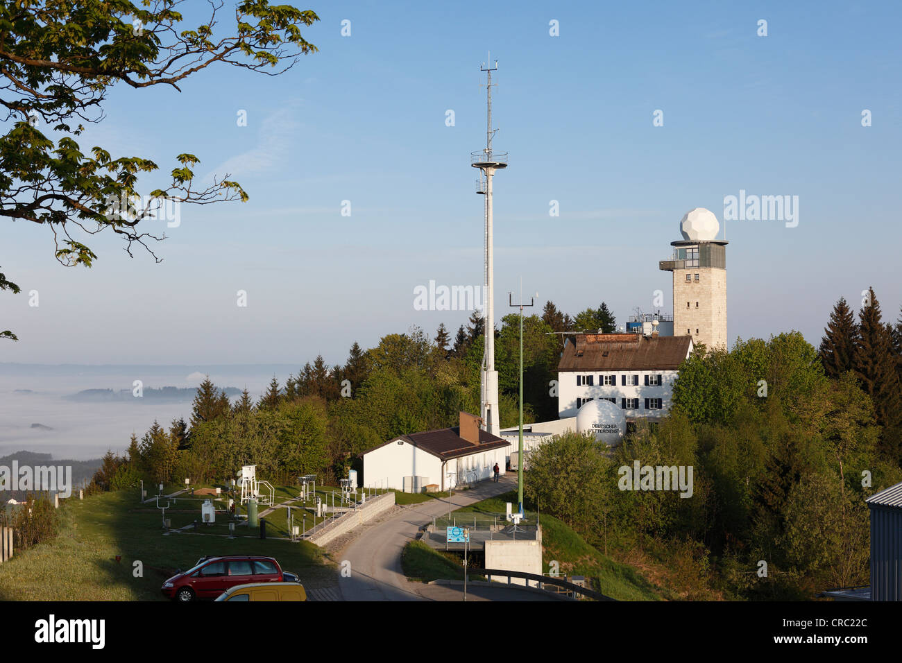 Weather station, German Weather Service, Mt. Hoher Peissenberg or Hohenpeissenberg, Pfaffenwinkel, Upper Bavaria, Bavaria Stock Photo