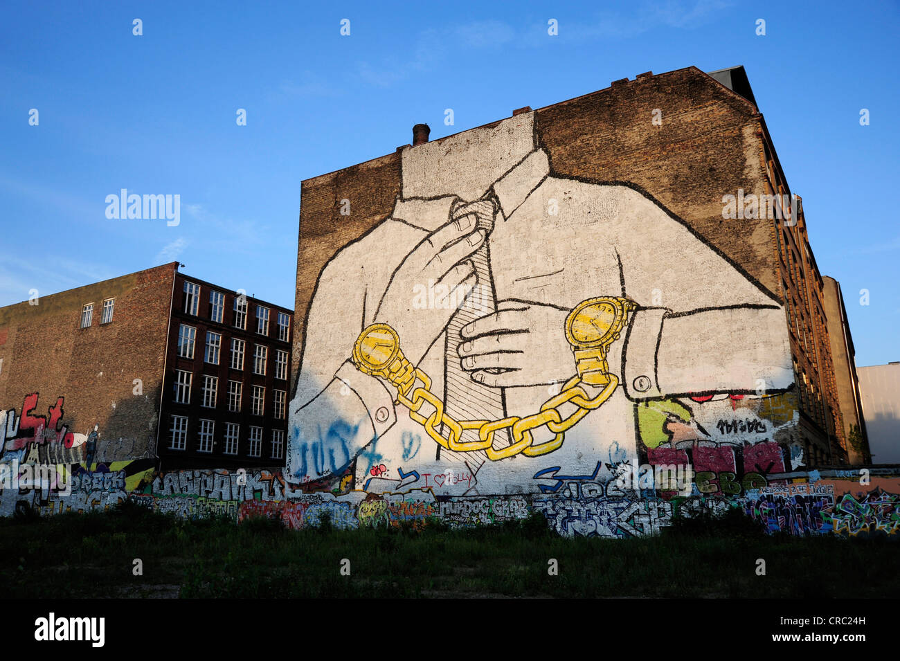 Street art by the artist Blu, graffiti on a house in Kreuzberg Schlesisches Tor, Berlin, Germany, Europe Stock Photo